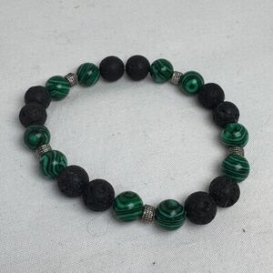 Handmade Bracelet Malachite Lava Stone Stretch Aromatherapy Boho